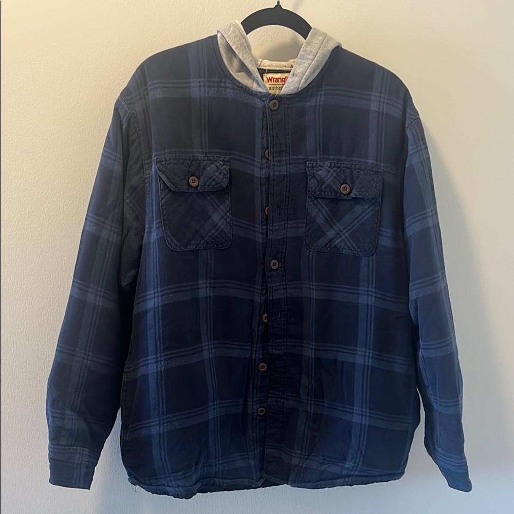 Wrangler Navy Plaid Hooded Shirt
